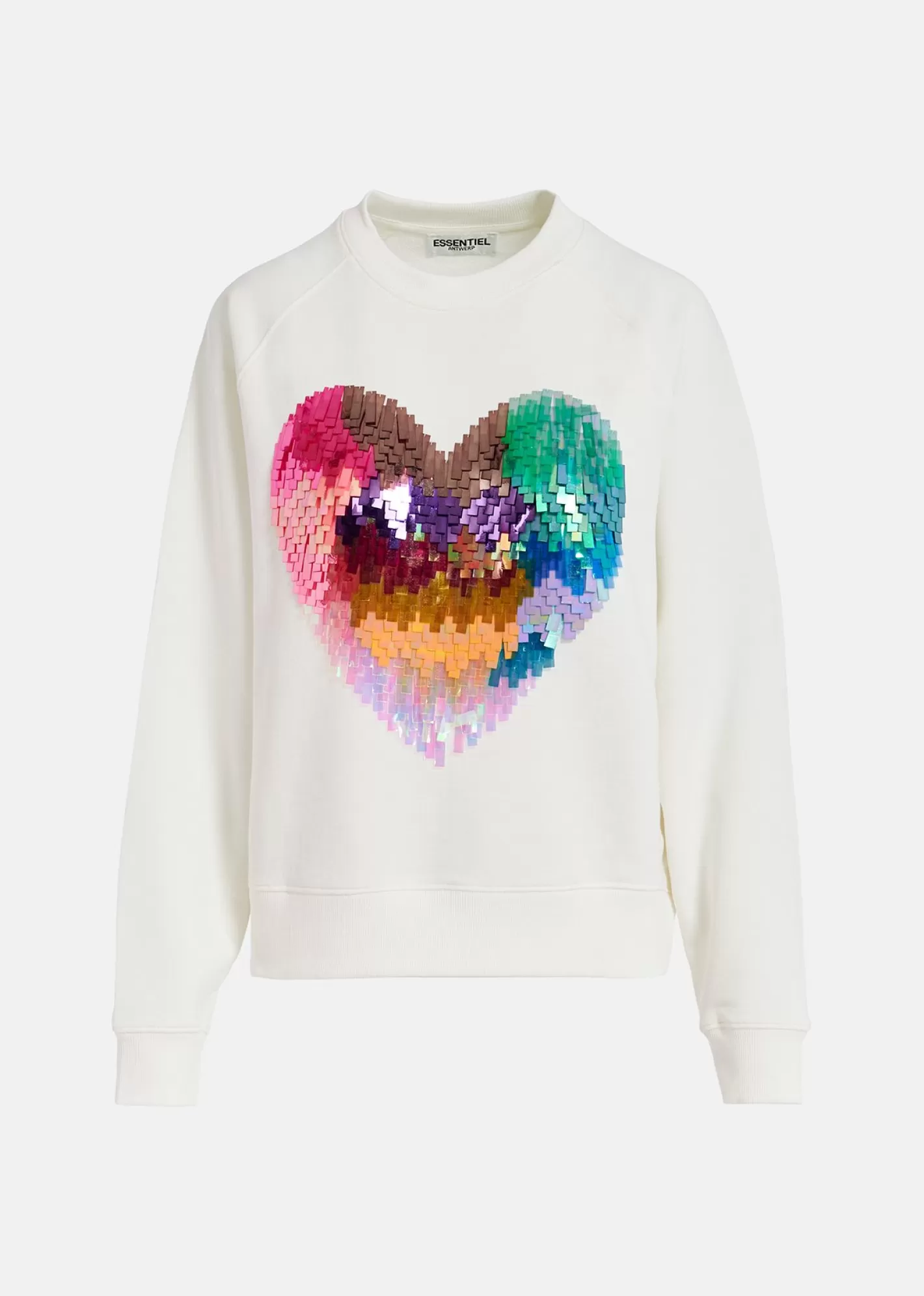 Fashion Off-white organic cotton sweatshirt with sequin-embroidered heart Fall 2024 Collection | Sweatshirts