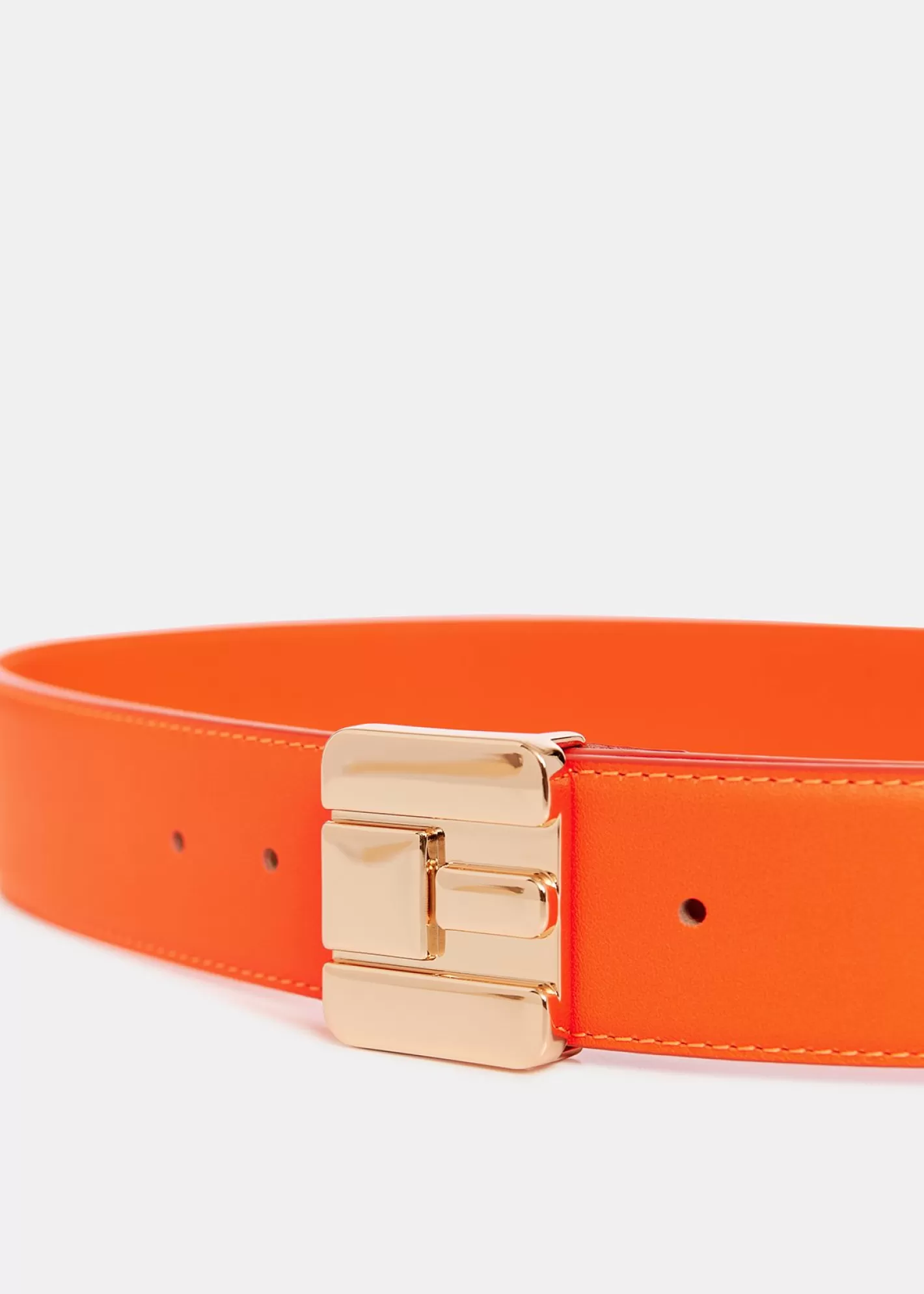 Store Orange leather belt with E-shaped buckle Fall 2024 Collection | Belts