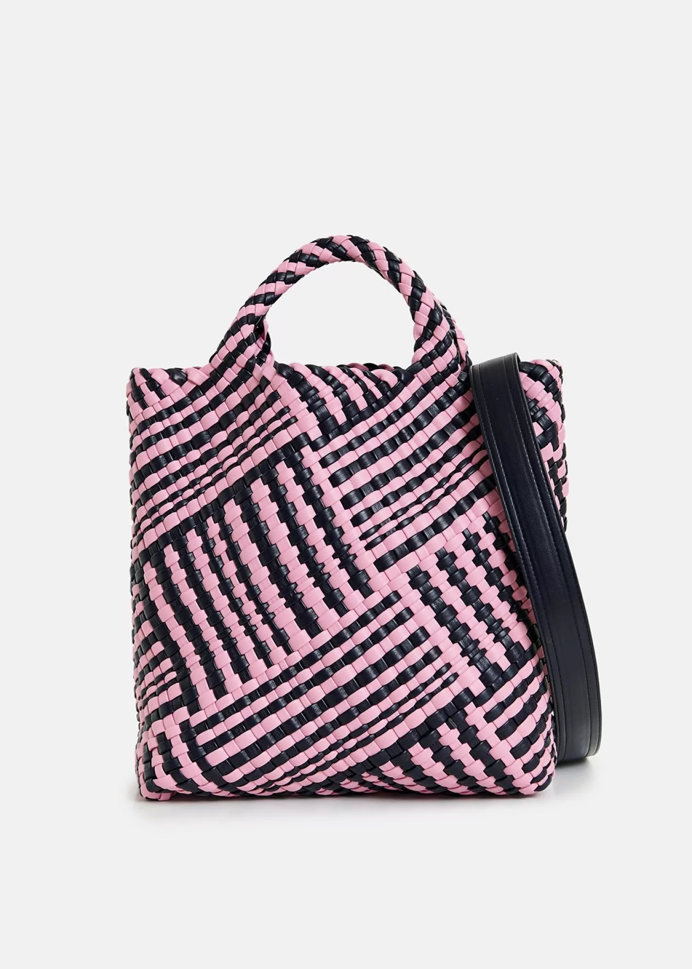 Sale Pink and navy faux leather woven handbag Bags