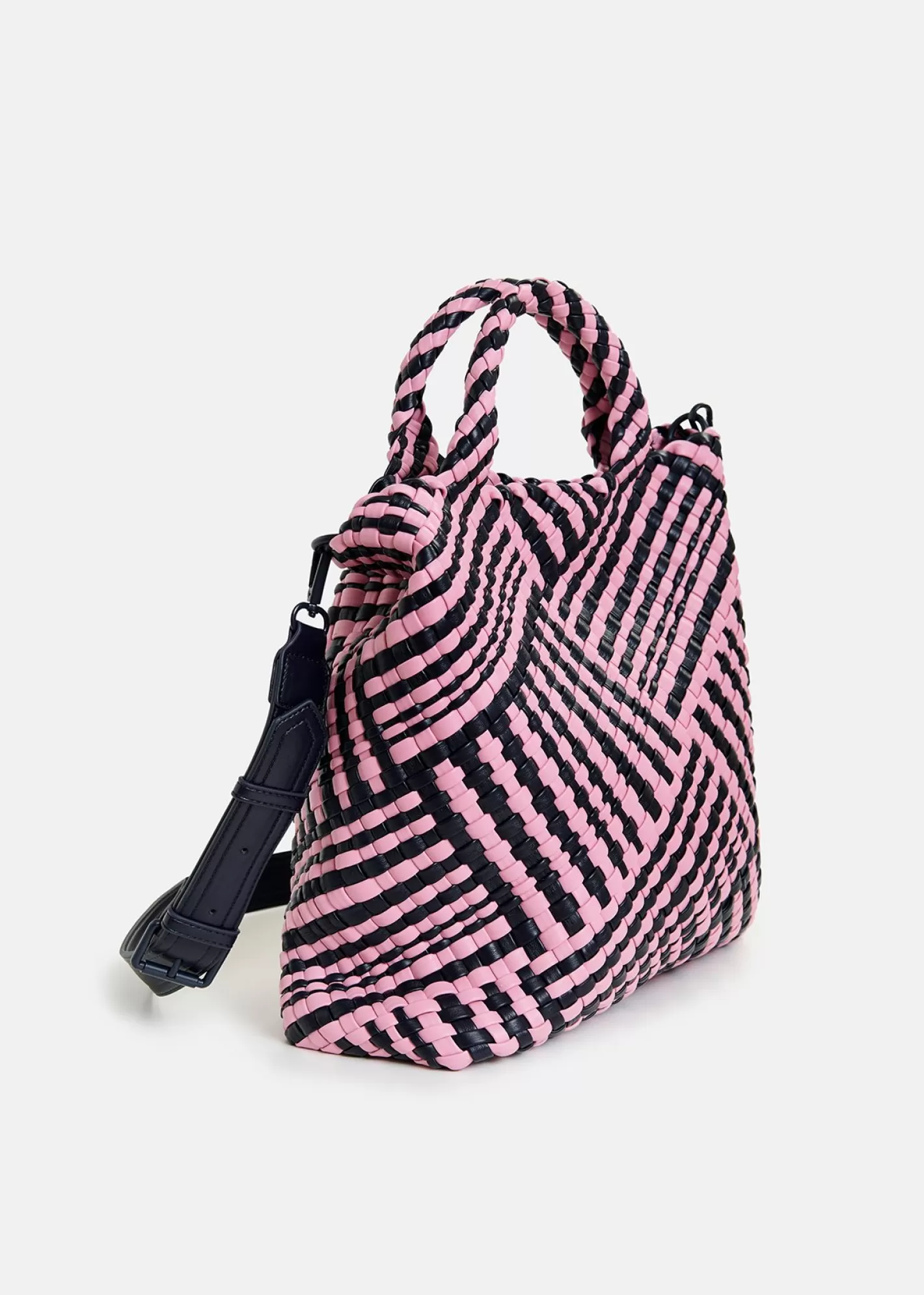 Sale Pink and navy faux leather woven handbag Bags