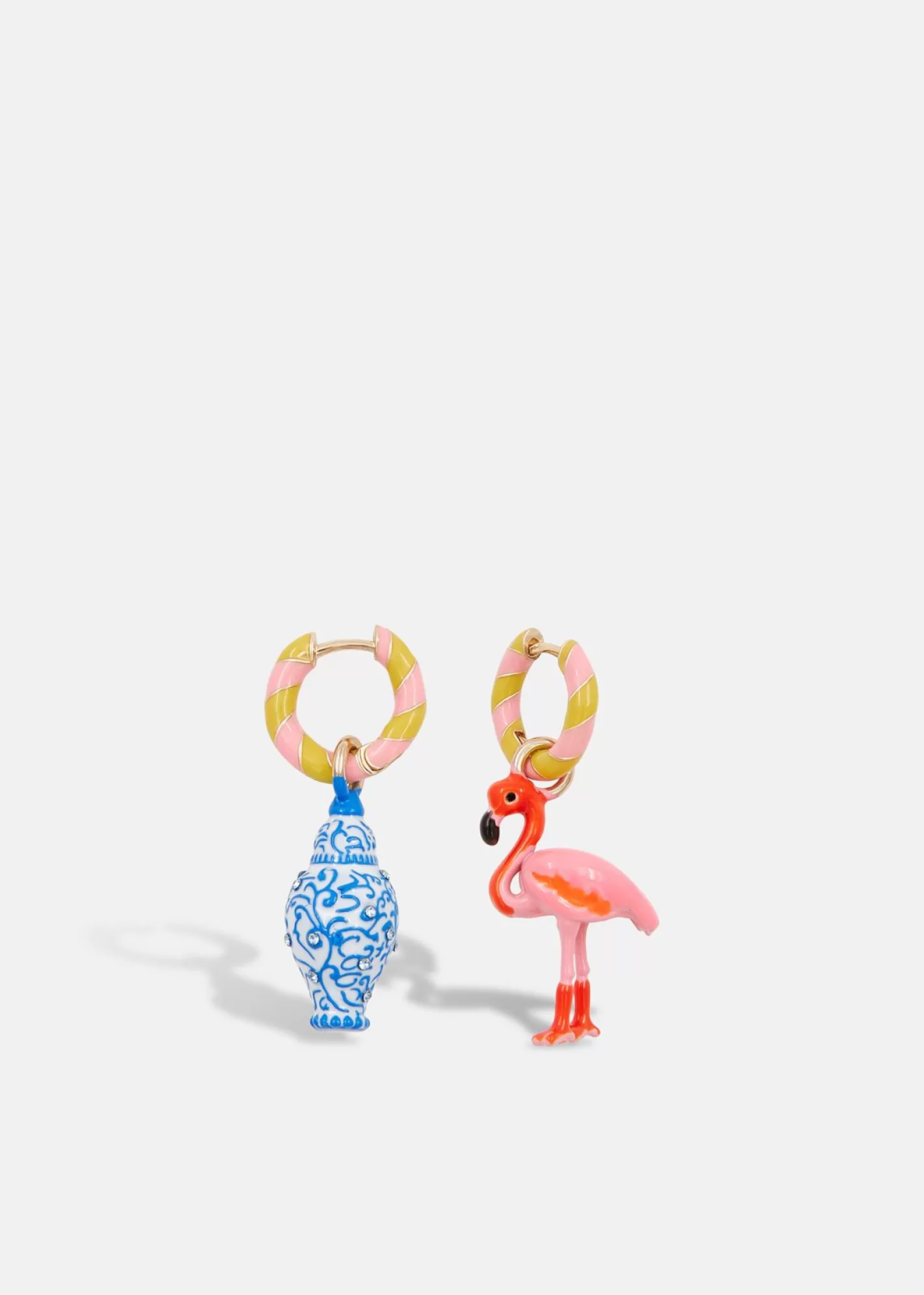 Best Pink and ochre hoop earrings with flamingo and vase pendants Jewelry