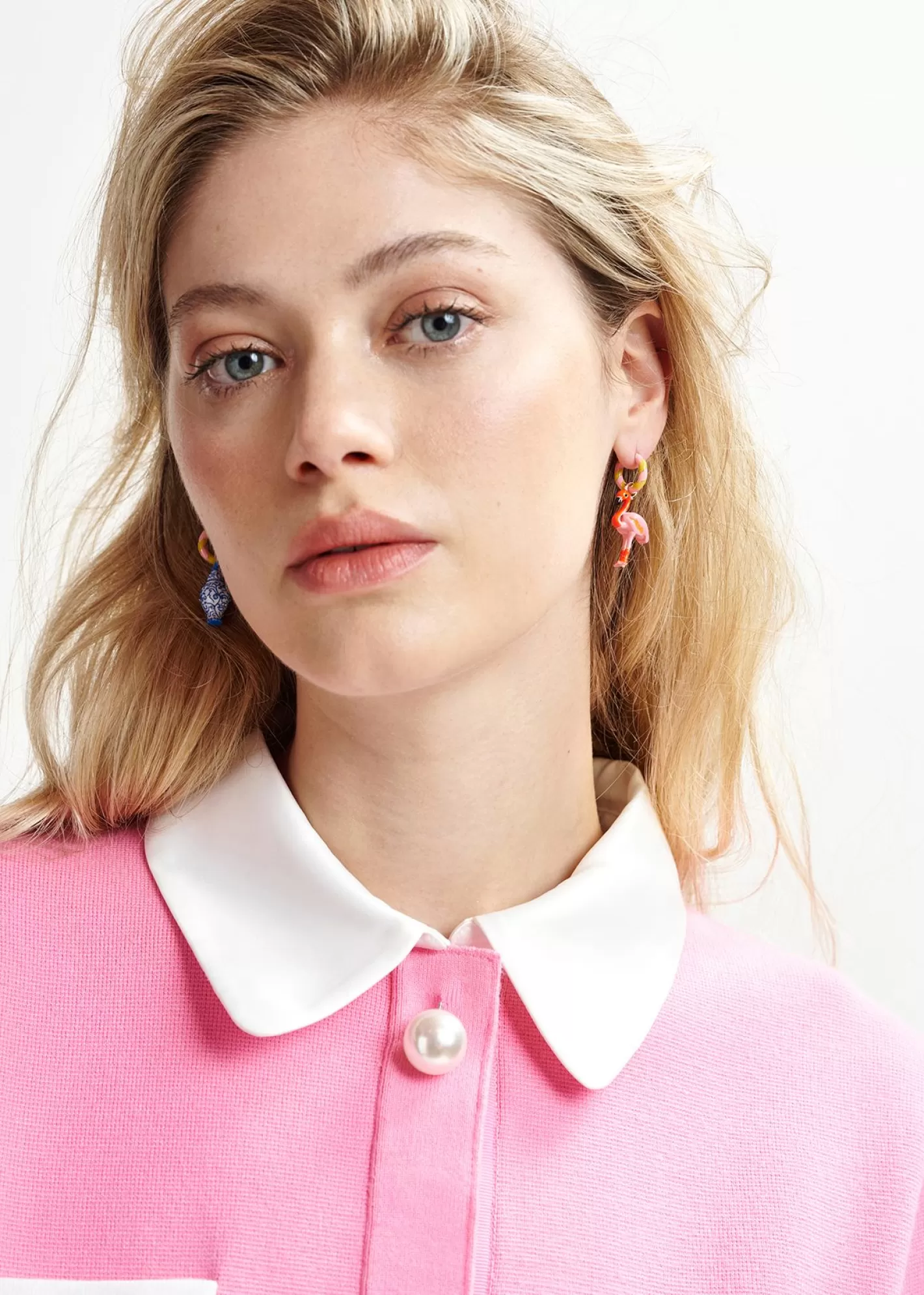 Best Pink and ochre hoop earrings with flamingo and vase pendants Jewelry