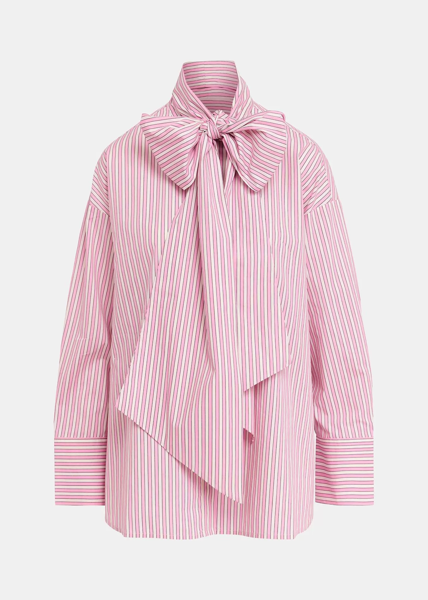 Discount Pink and white striped cotton shirt with pussy bow Fall 2024 Collection | Tops & Blouses