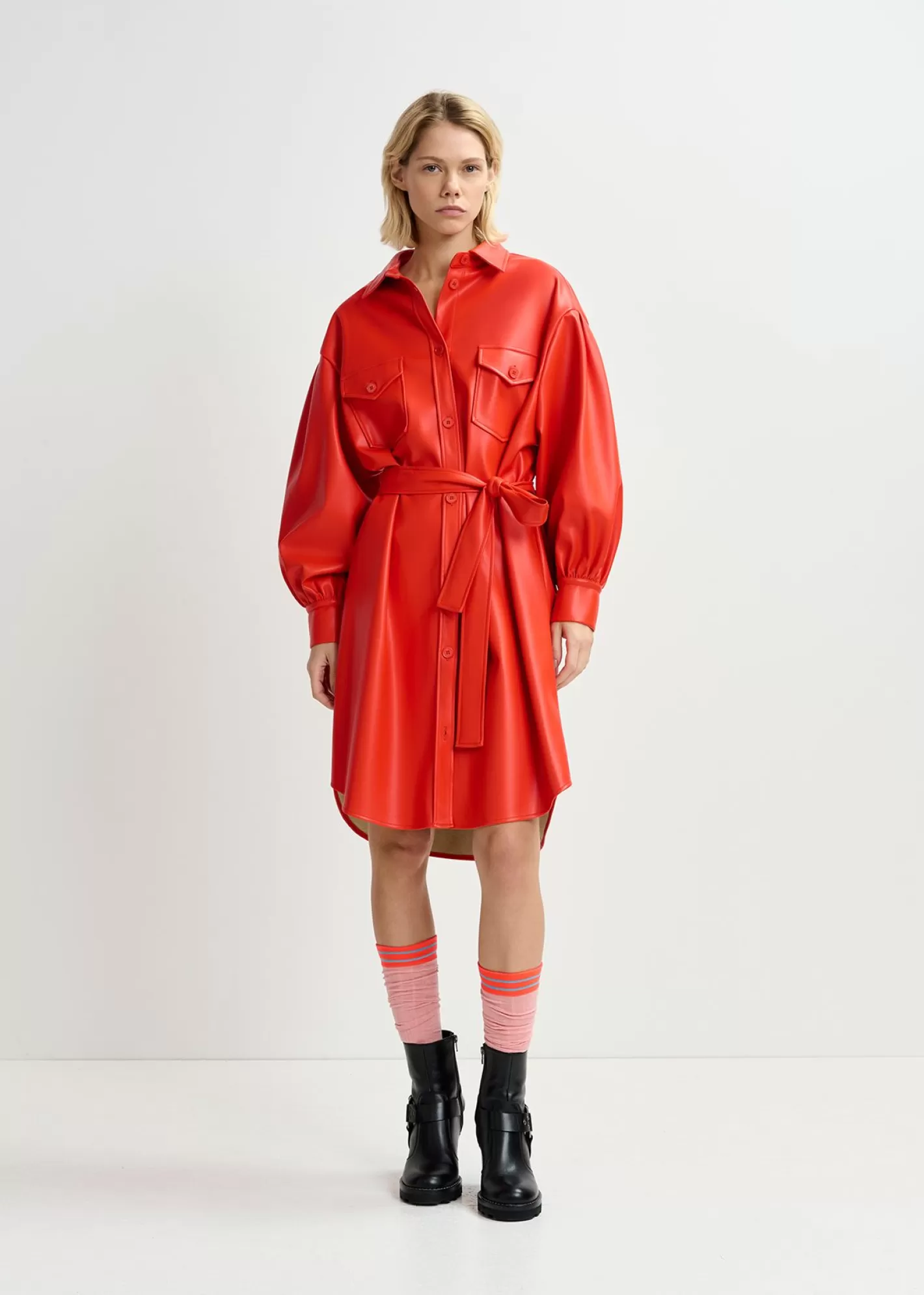 Cheap faux leather shirt dress Fall 2024 Collection | Dresses