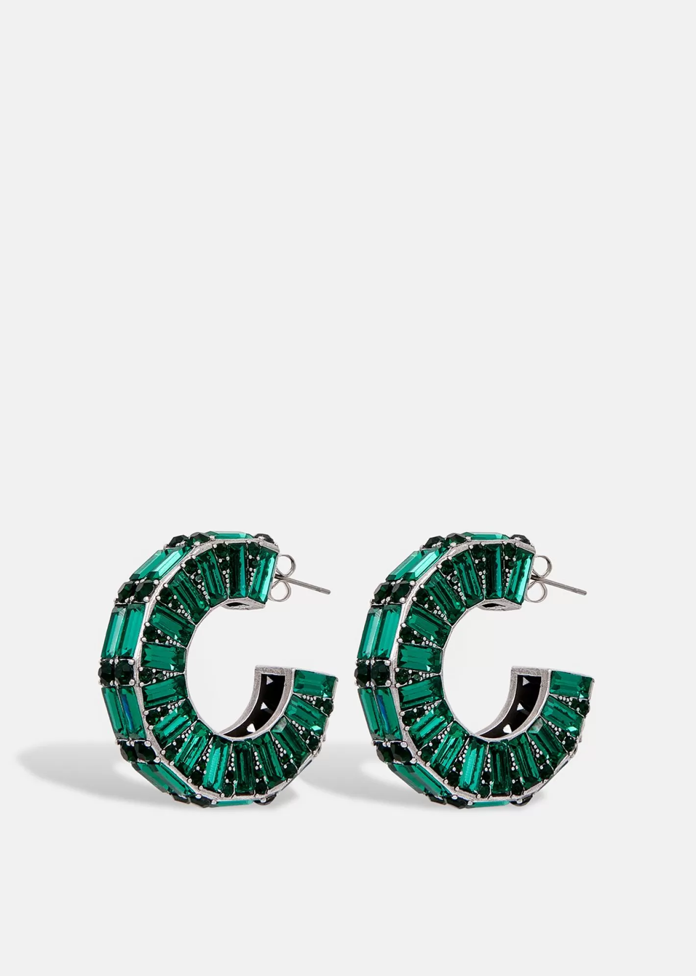 Clearance Silver-tone hoop earrings with dark green rhinestones Fall 2024 Collection | Partywear