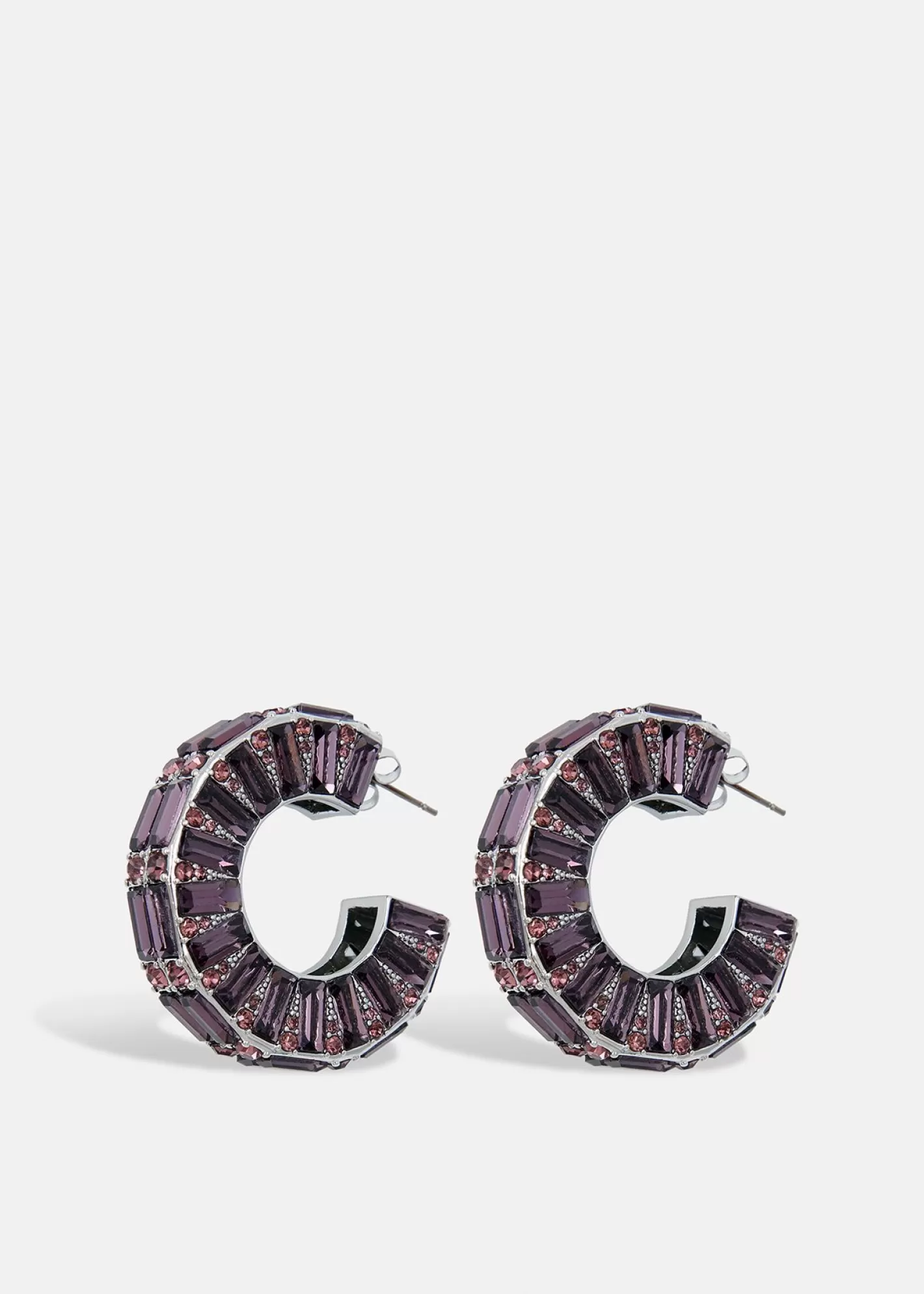 Outlet Silver-tone hoop earrings with purple rhinestones Fall 2024 Collection | Partywear