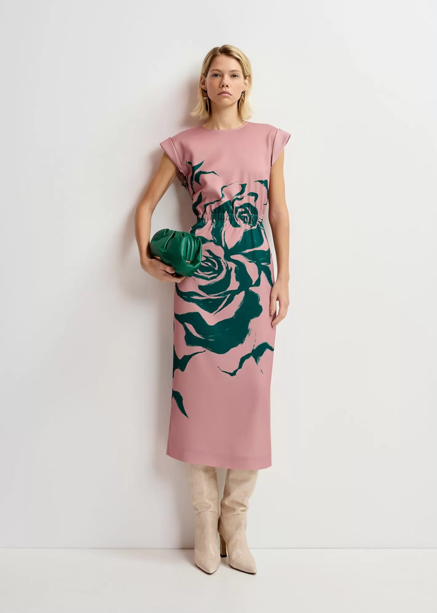 Hot Vintage pink midi-length dress with floral print Fall 2024 Collection | Prints