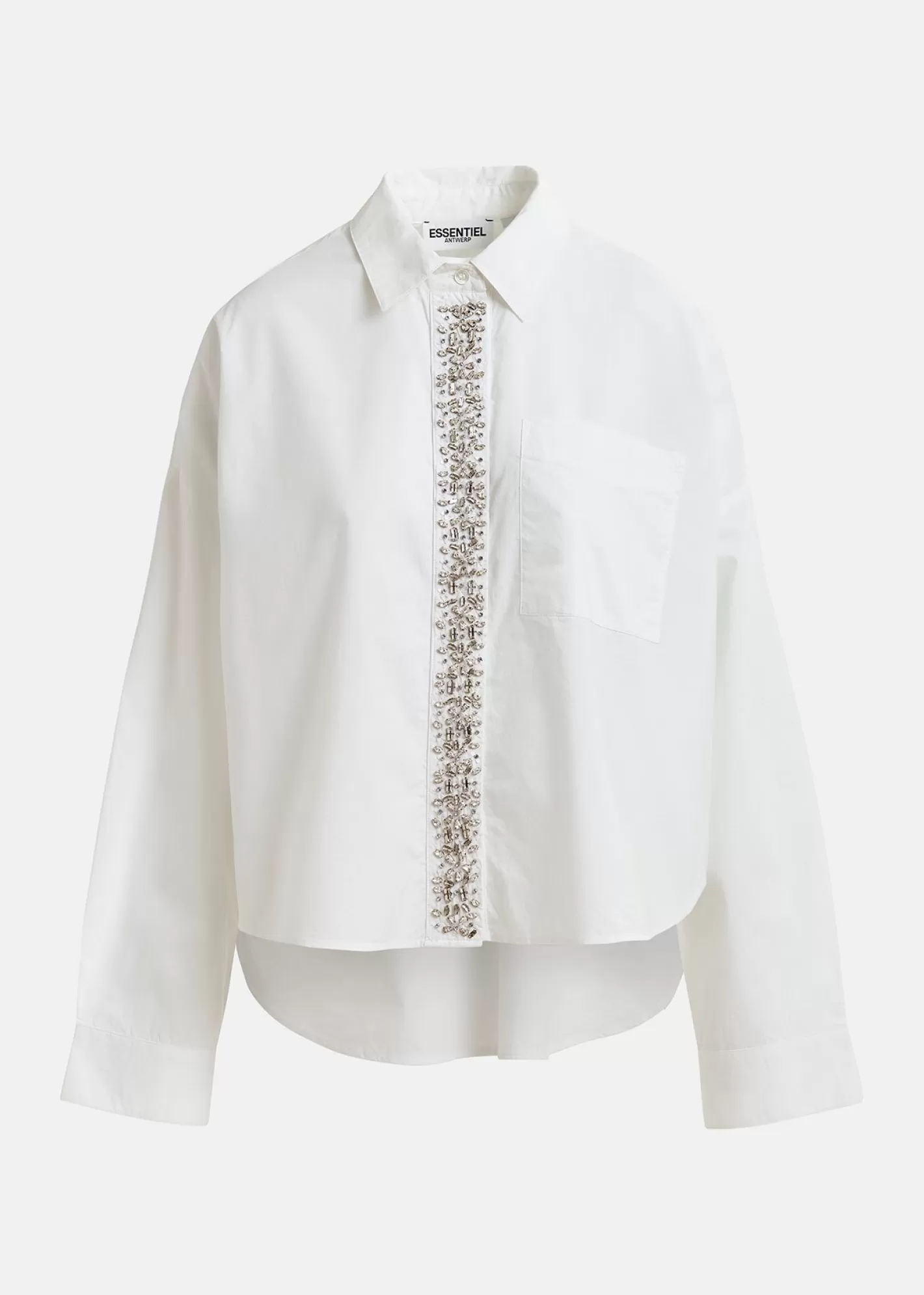 Fashion White cotton shirt with embellished button placket Tops & Blouses