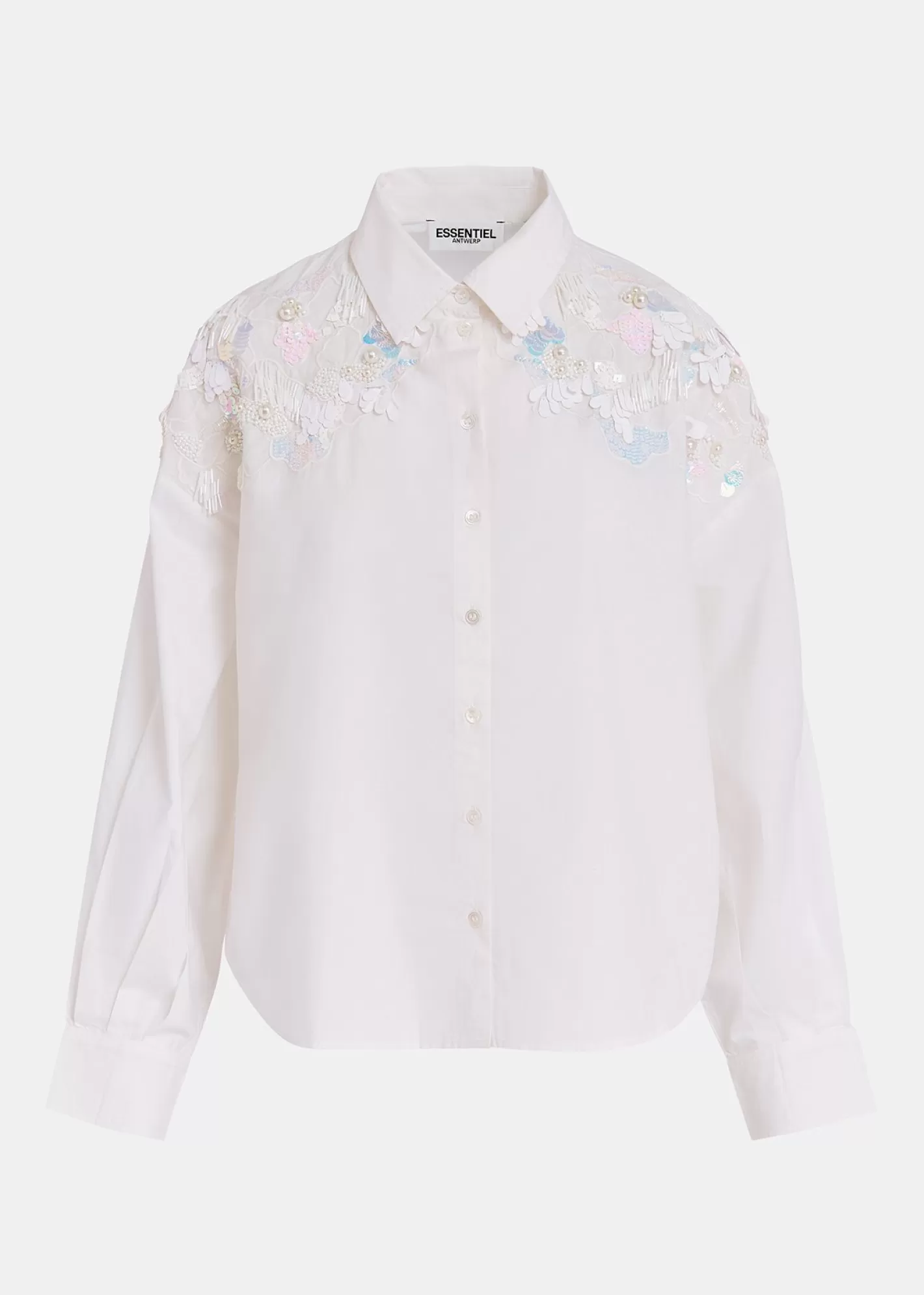 Outlet cotton shirt with sequin and beaded embroideries Fall 2024 Collection | Tops & Blouses