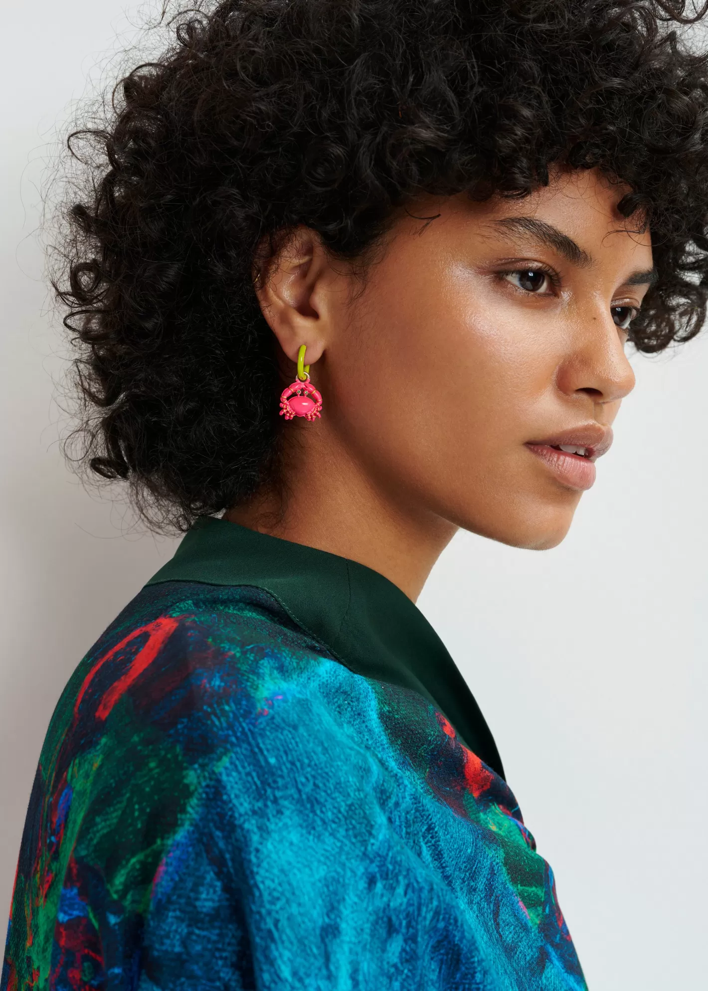 Shop Yellow hoop earrings with oyster and crab pendants - collaboration with KMSKA KMSKA X Essentiel Antwerp | Jewelry